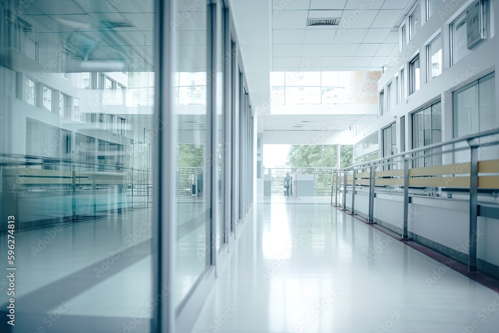 Canvas Prints Bright and Spacious Hallway with Windows and Benches in a Modern Building. Generative AI