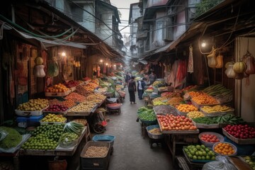 exotic street market in bustling metropolis with endless array of colorful and fragrant fruits and vegetables, created with generative ai - obrazy, fototapety, plakaty