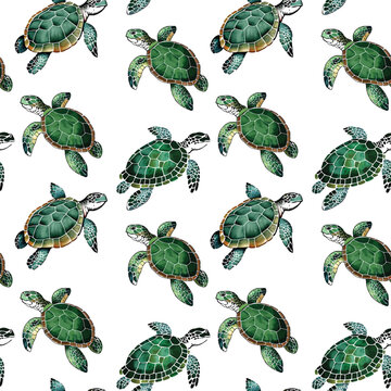 Watercolor turtle seamless pattern.