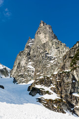 Popular eastern face with many extreme climbing routes to Mnich (Monk) peak in Polish Tatras. - 596276423