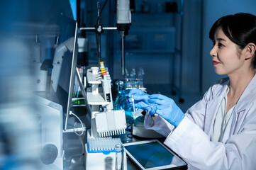 Professional health care researchers working in a medical science laboratory, technology of medicinal chemistry lab 