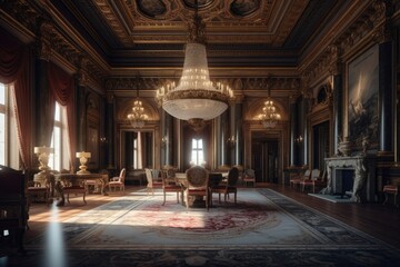 Interior Hall of a Luxury Castle Palace, AI Generated - obrazy, fototapety, plakaty