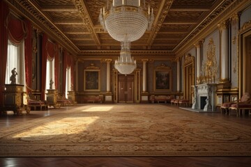 Interior Hall of a Luxury Castle Palace, AI Generated - obrazy, fototapety, plakaty
