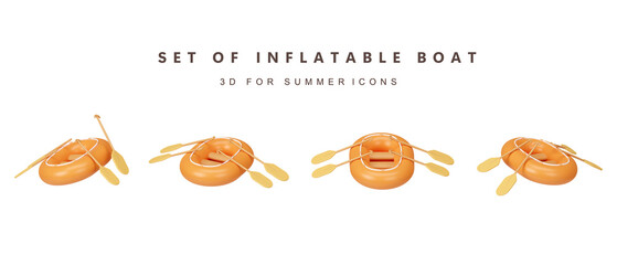 3d Set of inflatable icon for summer vacation concept. icon isolated on white background. 3d rendering illustration. Clipping path.