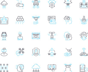 Fototapeta premium Smart dispatch linear icons set. Efficiency, Automation, Optimization, Speed, Coordination, Real-time, Integration line vector and concept signs. Routing,Tracking,Seamless outline illustrations