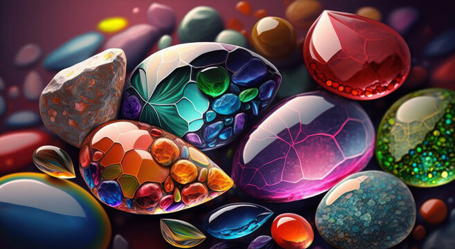 Colorful and Magical Shiny and Glossy Stones Pattern Backgrounds Generative AI