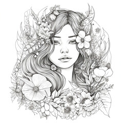 Fototapeta premium Printable Women Colouring Page Grayscale Illustration created with Ai technology