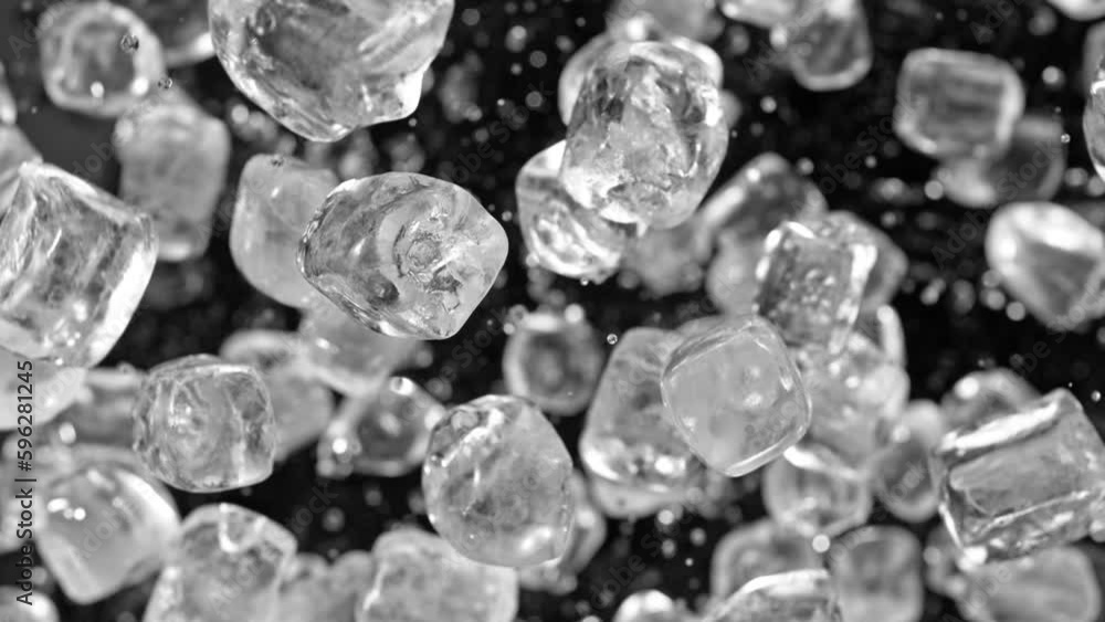Aufkleber super slow motion of rotating ice cubes, top view shot. filmed on high speed cinema camera, 1000 fps