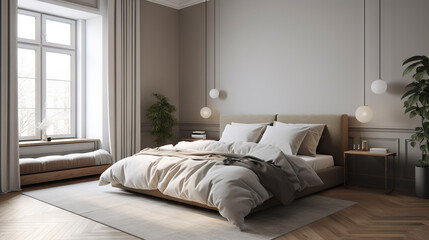 Minimalist and modern Bedroom - generative AI, AI generated