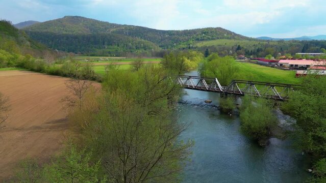 Drone flight over Crisul Alb river, near Gurahont town, Romania.