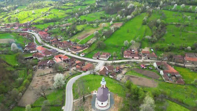 Drone flight over Slatina de Mures village, Arad county, Romania.