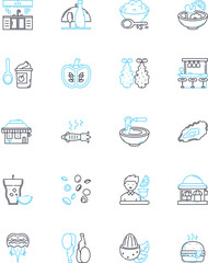 Clam house linear icons set. Shellfish, Chowder, Mussels, Steamers, Lobster, Oysters, Seafood line vector and concept signs. Butter,Shrimp,Octopus outline illustrations