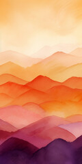 Watercolor background. Beautiful simple watercolor painting of mountains during sunset. generative ai. Watercolour background with beautiful warm hues