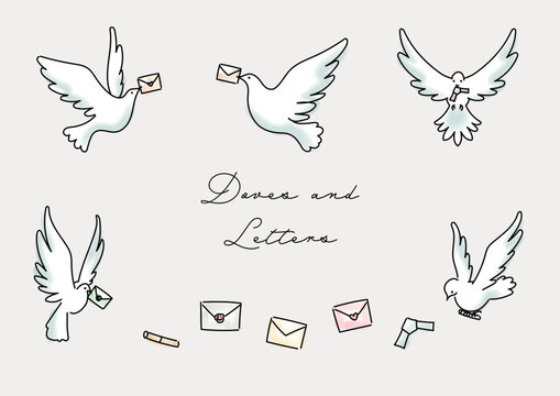 手紙を届けに羽ばたく白い鳩のシンプルな水彩テクスチャーイラスト