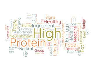 Word cloud background concept for High protein. Change your lifestyle with healthy nutrition organic food eating. vector illustration.