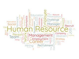 Word cloud background concept for Human resource. Business management, corporate employee development of teamwork presentation. vector illustration.