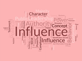 Word cloud background concept for Influence. leadership influence power for client management, share strategy concept. vector illustration.
