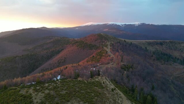 Drone flight near Bihor Peak, Apuseni Mountains , Romania.