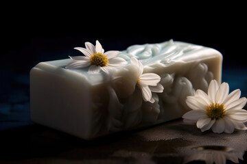 Obraz na płótnie Canvas Bar of handmade soap with flowers. Generative ai.