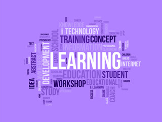 Word cloud background concept for Learning. Education knowledge study lesson for information training concept. vector illustration.