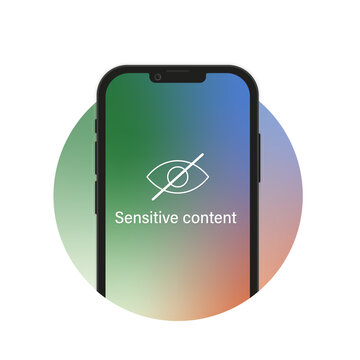 Sensitive photo content. Explicit video content. Inappropriate content. Internet safety concept. Censored only adult 18 plus. Blurred background on the smartphone screen. Vector illustration