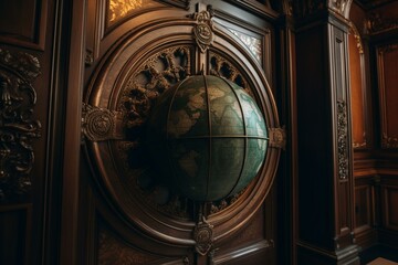 Fototapeta na wymiar A detailed view of a globe and doors. Generative AI