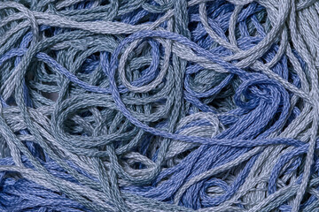 Tapeta wzór z szarych i niebieskich splątanych sznurków 