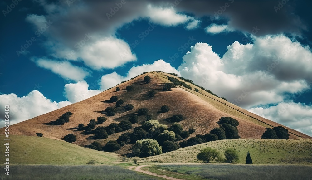 Aufkleber daytime vertical view of a hill with clouds. generative ai