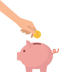 Piggy bank with coin. Money saving, economy, investment, banking or business services concept. Profit, income, earnings, budget fund Vector illustration