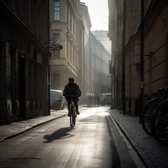 A Person Rides a Bicycle on a Street