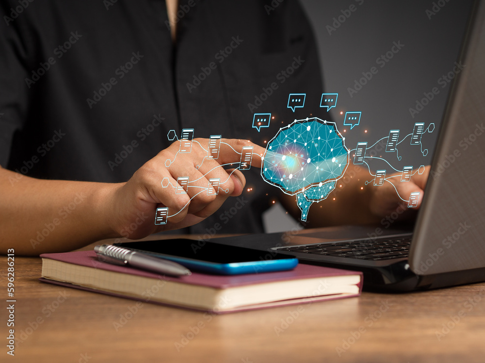 Poster ai artificial intelligence of future technology network of the brain on business analysis, innovatio