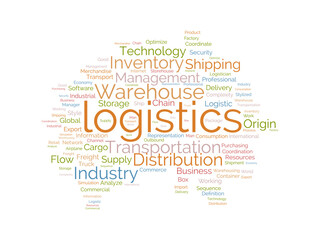 Word cloud background concept for logistics. Transportation business, shipping distribution chain of export cargo industry. vector illustration.