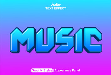 music text effect with blue graphic style and editable.