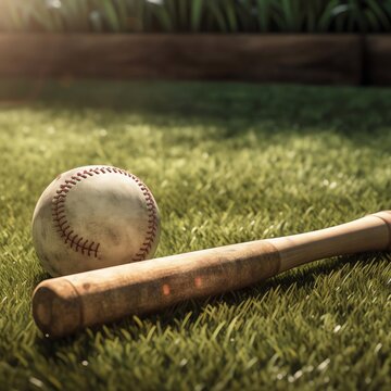 Photorealistic View of a Baseball Bat and Ball on a Table