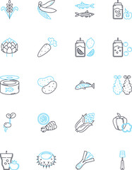 Eatery linear icons set. Bistro, Cafe, Diner, Restaurant, Brasserie, Taqueria, Trattoria line vector and concept signs. Steakhouse,Sushi,Tapas outline illustrations