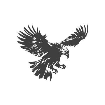 Flying eagle hawk with open wings wild carnivorous bird vintage icon design vector illustration