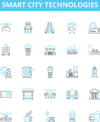Smart city technologies vector line icons set. Smart, City, Technologies, IoT, Big, Data, AI illustration outline concept symbols and signs