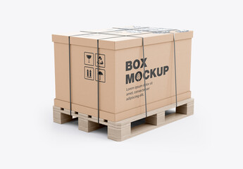 Pallet with Big Kraft Box Mockup