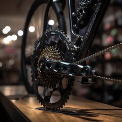 A detailed shot of a shiny new bicycle with Shimano XT