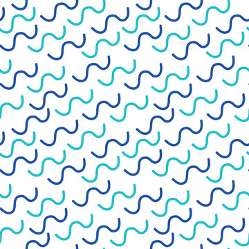 Seamless pattern of waves and squiggles of the 90s on a white background. Vector illustration for decoration, postcards, print, fabric