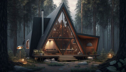A shape room and small home in forest, AI Generative.