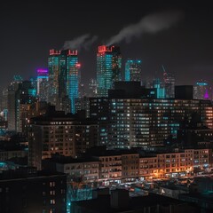 Obraz premium A Nighttime Cityscape with Illuminated Buildings