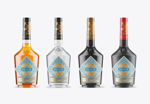 Set 4 Liquor Bottles Mockup