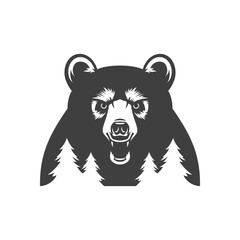 Camping hunting expedition hiking tourism double exposure effect vintage logo design vector