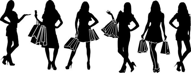 "Silhouette Collection of Women and Girls Shopping in Different Positions"
"The Art of Shopping: Silhouettes of Women and Girls in Action"
"Fashionista Silhouettes: Women and Girls Shopping in Various