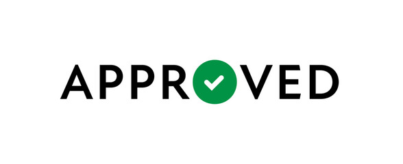 Approve sign. Vector modern color illustration. Horizontal text with green checkmark and text isolated on white background. Design for banner, poster, web