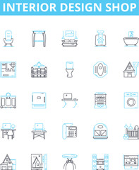 Interior design shop vector line icons set. Interiors, Design, Shop, Furniture, Decor, Home, Accessories illustration outline concept symbols and signs