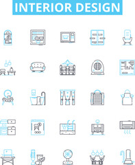Interior design vector line icons set. Interiors, Design, Decorating, Furnishings, Space, Texture, Paint illustration outline concept symbols and signs