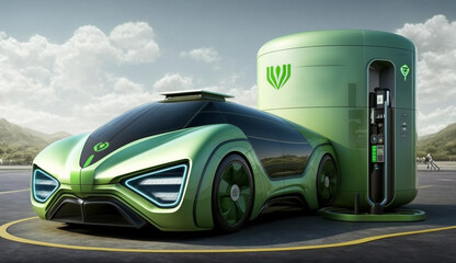 hydrogen power car vehicles ,hydrogen stations, green hydrogen and renwable power concept. AI Generative.