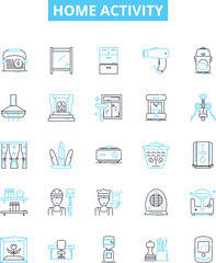 Home activity vector line icons set. Cleaning, Cooking, DIY, Gardening, Painting, Gaming, Exercising illustration outline concept symbols and signs
